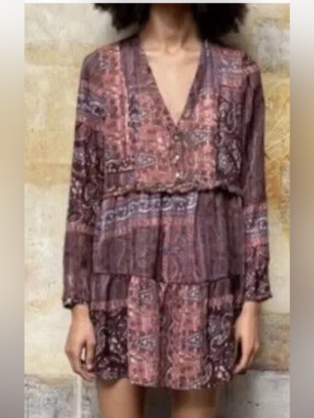 Zara mauve floral Long-Sleeve Mini Dress.